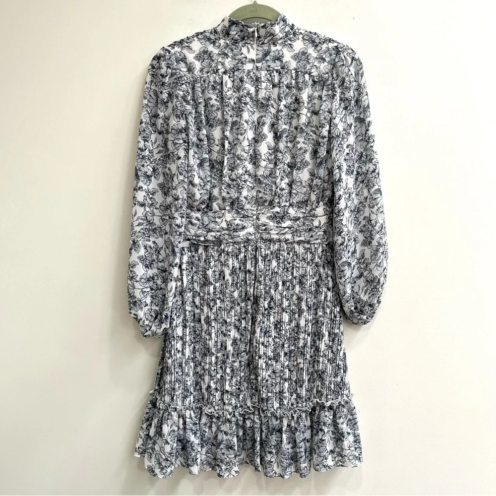 Ivy City Co Mini Brynley Floral Long Puff Sleeve Dress Blue White Girls 11/12